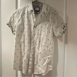 Denim & Flower Ricky Singh button down short sleeve white floral men’s small